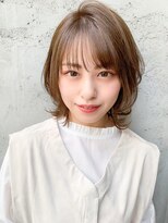 小顔カットAラインボブ前髪マロンベージュ薄めバング♪