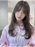 小顔レイヤーロング/前髪アッシュベージュイルミナカラー池袋