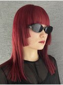レッドカラー　姫カット　顔まわりカット　ワインレッド