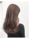 柔らか暖色系マロンベージュハイライト 立体感ウェーブロング