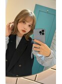 ミディアムレイヤー韓国_くびれヘアアプリコットオレンジ