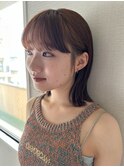 オレンジブラウン/ワイドバング/ベルボブ/外ハネボブ/おくれ毛