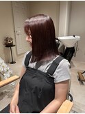 艶髪ボブ　大人ボブ　ボルドーカラー　切りっぱなし　暖色カラー