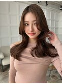 韓国風くびれレイヤーカット×グレージュ×透明感ブラウン川又