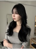 ロングレイヤーくびれヘア韓国ヘアディープグレー