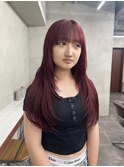 ダブルカラーチェリーレッドピンクブラウン韓国レイヤーロング