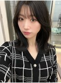 韓国ミディアム_黒髪ボブルフネビージュ小顔ワンレン