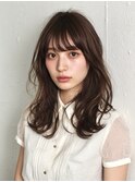 カカオブラウン透け感ゆるふわミディアムパーマ20代30代40代