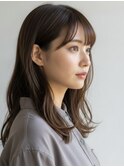 ロングレイヤーナチュラルシアカラー前髪ラウンドシースルー