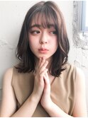 毛先パーマ外ハネボブ 厚めバングローライトアッシュブラウン