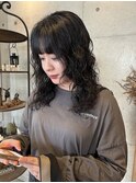 デジタルパーマ暗髪☆大人可愛いなみなみウェーブブルーブラック