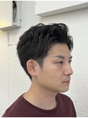ニュアンスパーマ×アップバングミディアムショート