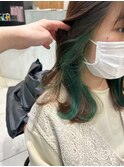 ブリーチ＆ダブルカラーインナーカラーグリーン池袋東口