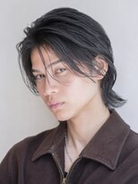 アイティーバイアルバム 藤沢店(IT by ALBUM) 刈り上げセンターパートブルーブラックフェザーパーマ_F0775