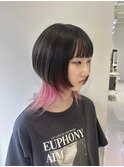 ミディアムヘア暗めカラーデザインカラーフェイスフレーミング