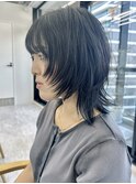 切りっぱなしボブ/ブルーブラック/ミニボブ/似合わせカット