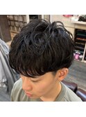 メンズウルフマッシュナチュラルパーマツーブロック