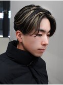 ハイライトセンターパートメッシュダブルカラーツーブロック