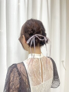 エミュ 天文館店(eMu) 綺麗めかわいいツインお団子アレンジ×ピンクラベンダー