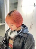 【翁長孝輔】個性派派手髪コーラルピンク×内巻きぷつっとボブ