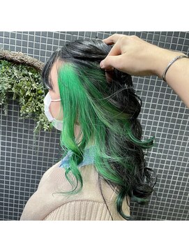 アッシュ 二子玉川店(Ash) インナーカラー×グリーン　ブリーチ2回~