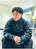 ハイライトマッシュパーマウルフアッシュブラック