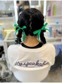 推し活 ライブ イベント 編み込みツインテール×紐リボン
