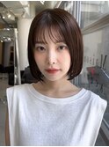 切りっぱなしボブナチュラルボブミディアム前髪縮毛矯正表参道