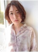 フェミニンボブ　ショコラピンク　前髪なしショート