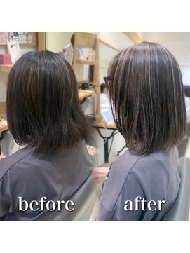 ミラバイケンジ 藤沢(Mira by KENJE) 白髪ぼかし細めハイライト30代40代50代セミディ