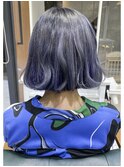 ネイビーカラーアッシュブリーチデザインカラー☆ショートボブ