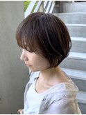 丸みのある大人ショート×ハイライト 30代40代50代脱白髪染め