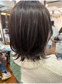結べるボブミディアムブラウン外はね顔回りカットブリーチなし
