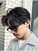 ニュアンスセンターパート毛流れパーマメンズセンターパート