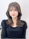 暗めカラー韓国ヘア顔周りレイヤーくびれミディ_9991