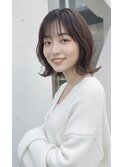 着物ヘア/ダークアッシュ/ミディアムレイヤーカット/人形町