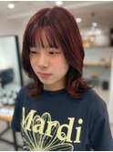 ブリーチなしWカラーred brown×くびれミディ【樋富】【明石】