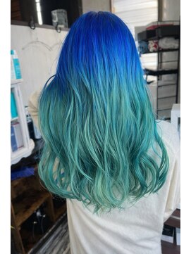 ヘアー リードレス(hair Re:dress) ゆるふわ◎ターコイズブルー×ライトグリーングラデーション