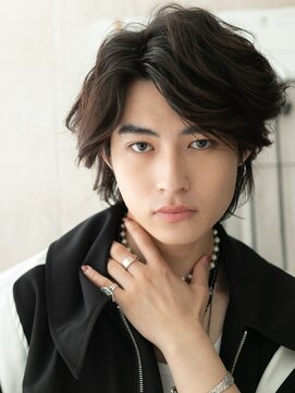 トニーアンドガイメン ホテル京阪仙台店(TONI&GUY MEN) 重めアッシュブラック伸ばしかけ波巻きパーマウルフヘアh仙台