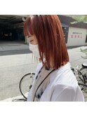 ミディアムボブ×ピンクオレンジ