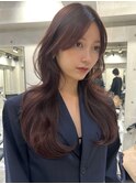 韓国ヘアイメチェンハッシュカット似合わせカットレッドブラウン