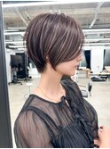 グレージュハイライトベージュカラーインナーカラーボブショート