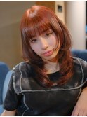 姫カットレイヤーロングミディアムハッシュカットボルドーカラー