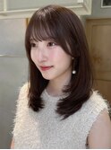 顔周りレイヤーカットくびれヘアミルクティーベージュカラー