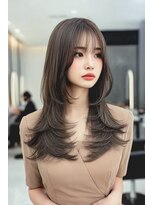 ノイエ 原宿 北参道(NoIE) ミディアムレイヤーバタフライカットハッシュカットダークグレー