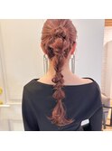 Ryo ヘアセット編みおろし　ピンクブラウン エアリーロング夏