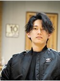 かきあげセンターパート　ゆる波巻き　黒髪