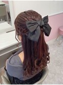編み込みハーフアップ