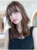 ミディアムレイヤー/大人可愛い/髪質改善/シースルーバング