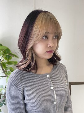 ニト(nito.) バングインナーカラー　バイカラー　ボルドーハイトーンベージュ